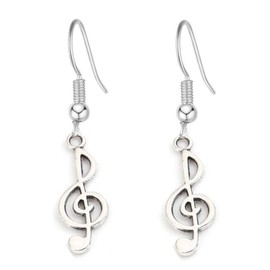 Music Note Silver Earrings - Handmade Musical Small Drop Earrings