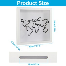 Adventure Archive Box 8inx8in Wooden Travel Memory Box Shadow Box, Travel Adventure Box Ticket Shadow Box Collection Box with Slot Top Loading Display Case Frame for Awards Tickets Photos