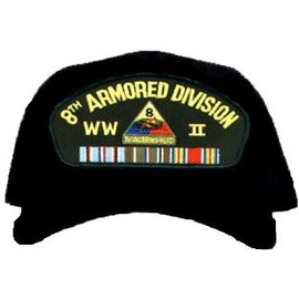 8TH ARMORED DIVISION WORLD WAR II * W/RIBBON EMBROIDERED EMBLEM BLACK Ball Cap/ Hat