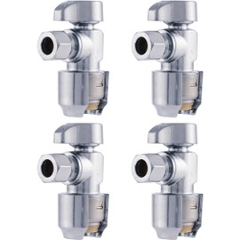 SharkBite Max 1/2 x 3/8 Inch Compression Angle Stop Valve, Pack of 4, Quarter Turn, Push to Connect Brass Plumbing Fitting, PEX Pipe, Copper, CPVC, PE-RT, HDPE, UR23036A4