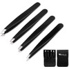 TrexloCare Professional Stainless Steel precision Eyebrow Tweezers 4 Pack Black