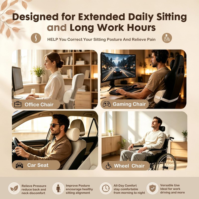 Corduroy Lumbar Roll Support Pillow for Office Chair, Car, Gaming