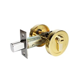 Single Cylinder Deadbolt Lock, Zinc Alloy Round Door Lock Modern Invisible Lock with Keys, Deadbolt for Front, Entrance, Passage Doors (Gold)