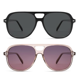 HERJOUR Retro Trendy Polarized Aviator Sunglasses Womens Mens 70s Classic Vintage Oversized Sun Glasses AR82278, Black Frame/Black Lens+transparent Frame/Pink Lens, Medium
