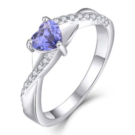 YL Engagement Ring Heart 925 Sterling Silver 12 Birthstone Cubic Zirconia Cross Infinity Solitaire Wedding Ring for Brides, Women, Tanzanite