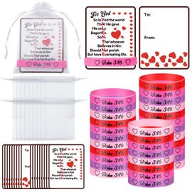 Vinsot 36 Sets Religious Valentine's Day Silicone Wristbands with Cards and Organza Bags Bulk John 3: 16 Bracelets Valentine's Day Gifts Valentine Party Favor Supplies Classroom Exchange