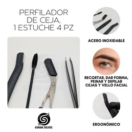 Conjunto de 4 piezas profesional para el cuidado de las cejas, pinzas, tijeras y cuchilla de acero inoxidable para cejas, adecuado para hombres y mujeres, para un perfilado y estilo precisos