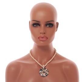 Avalaya Round Shell Pendant Antique White Glass Bead Twisted Rope Necklace in Black/Cream/Abalone Colours - 44cm L/ 50mm Diameter