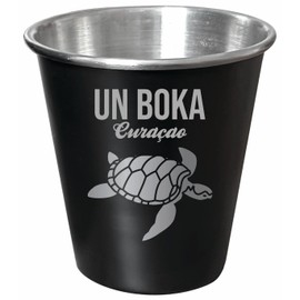 R and R Imports Un Boka Curaçao Souvenir Engraved 2 oz Black Matte Shot Glass Turtle Design 4-Pack with Gift Bag