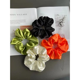 Large Silk Satin Scrunchie For Hair，4Pcs Silk Oversized Extra Scrunchie for Thick Hair，Elastic Hair Bands Scrunchy Hair Tie Scrunchie(Style C)