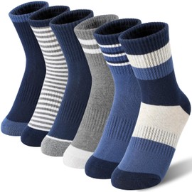 MOGGEI Boys Kids Socks Athletic Basketball Sport Youth Crew Cotton Breathable Outdoor Socks 6 Pairs(Blue Stripes Series,5-8 Years)