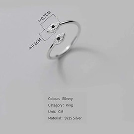 IMINI Black Evil Eyes Thin Line Sterling Silver Asymmetric Small Wrap Open Rings for Women Girls Adjustable CZ Engagement Promise Statement Dainty Crystal Knuckle Finger Rings Her Girlfriend Sister