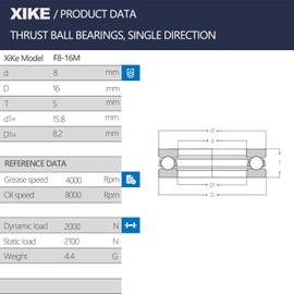 XiKe 4 Pack F8-16M Bearings 8x16x5mm Brass Cage, High Speed and Chrome Steel Small Thrust Ball Bearings.