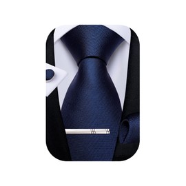 DiBanGu - Conjunto de gemelos cuadrados de seda para hombre, corbata lisa y bolsillo para hombre, azul (03 Navy Blue), 59", Formal