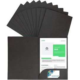 LATERN 10Pcs A4 Document File Folder, Kraft Paper Square Cut Folders Insert Presentation Paper Holder Storage Pouch Portfolio Paperwork Organizer with Cards Slot Folders for Office School (Black)