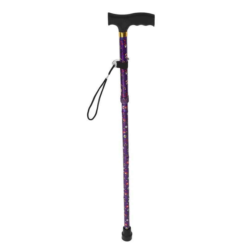 Folding Walking Cane T Handle Adjustable Height Print Folding Cane