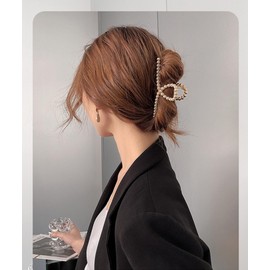 LOHGOU Metal Rhinestone Pearl Hair Claw Clip for Women Girls, Large Hair Claw Clip Clamps for Thick Thin Hair, Fashion Hair Accessories Barrettes Styling Tools for Wedding Party (Pearl)