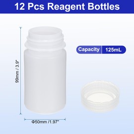 PATIKIL 12Pcs 125ml Reagent Bottles, PP Wide Mouth Round Bottles with Screw Cap for Lab Water Reagent Liquids Solid Sample Storage Seal, White