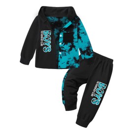Qaoerde Toddler Boy Clothes 2t Boys Clothes 3t Boy Clothes Tie Dye Hoodie Long Sleeve Button Down Tops Jogger Sweatpants Toddler Boy Fall Outfits Winter Clothes Sweatsuit Blue