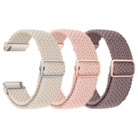 AGUPERFIT Quick Release Watch Strap 20mm - 3 Pcs, Adjustable Nylon Braided Stretchy Band Breathable Elastic Replacement Bracelet for Smartwatches and Wristwatches (Starlight+Smoke Violet+Pink)