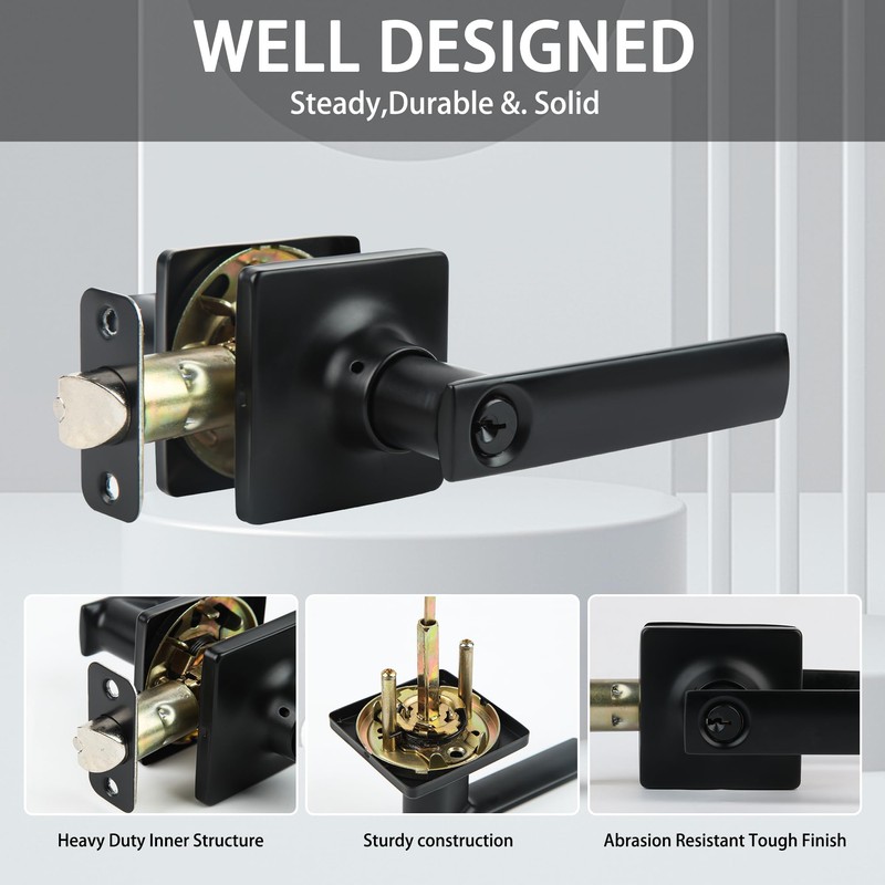 JESSTTI Entry Door Handle Locks with Keys,Square Locking Door Lever