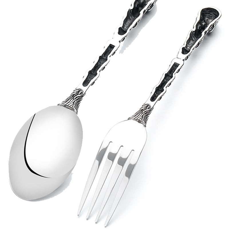 Skull Motif Serving Spoon Fork Set, Premium Stainless Steel Fork