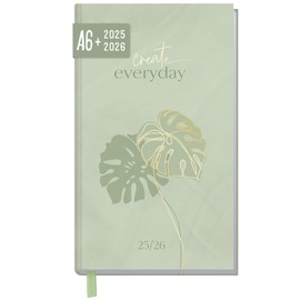 Häfft - Timer A6 Slim 2025/2026 "Green Monstera" Student Calendar in Pocket Format - Student Planner, School Planner, Study Planner, Semester Planner for Upper Level, Training or Study
