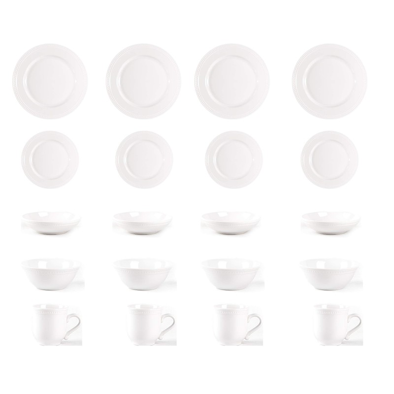 HomeVss, Pearl Dots Stoneware Dinnerware Set 20pc Set, White