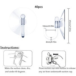 FTXanty Suction Cup Hooks, Pack of 40, Christmas Day Hooks, Strong Suction Cups, Window, Removable Wall Hooks, Vacuum Suction Holder, Transparent for Windows, Kitchen, Christmas Day