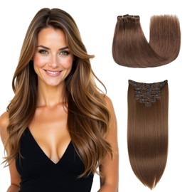 YSYS Clip in Hair Extensions - 100% Human Hair Remy Hair Extensions for Women - 7 Pieces, 120g Seamless Clip ins for Extra Volume/Style - Natural Straight (Light Brown #4, 20 inches)