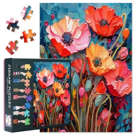 1000-Piece Puzzle Abstract Poppies in Pastel Tones, Premium Paper Puzzle, Botanical Art for Adults, XXL Flower Motif, Decorative Wall Picture with Picturesque Texture, Motif Size 27.5 x 19.7 Inches