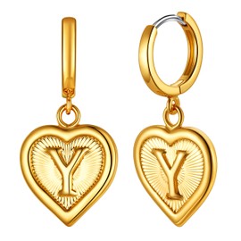 Suplight Women's Huggie Hoop Earrings with Letter Pendant, 18 Carat Gold-Plated, 13 mm, Small Hoop Earrings, Retro Style, Heart Earrings, Fantasy Earrings, Fashion Jewellery for Girls, Great Gift,