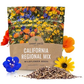 SWEET YARDS California Wildflower Mixture - Bulk 1 Ounce Packet - Over 7,000 Native Seeds - Open Pollinated and Non GMO