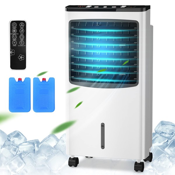 GOFLAME Evaporative Air Cooler with Fan & Humidifier, Portable Bladeless Quiet Electric Fan with Remote Control, Timer and 8 Liter Ice Water Tank for Home, Office (29" H)