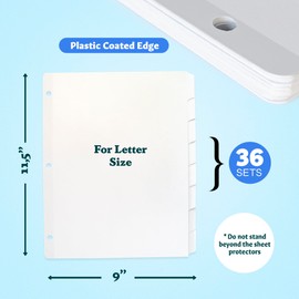 3 Ring Binder Dividers with Tabs - (36 Sets) x 8 Tab Dividers for 3 Ring Binders - White - Binder Dividers with Tabs - Binder Tabs - Page Dividers for 3 Ring Binder with Tabs - Binder Tabs Dividers