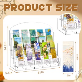 Yuntau Acrylic Bookmark Display, 0.2" Thick Acrylic Adjustable 2.2'' Stand, Portable Sticker Holder, Curved Pockets Greeting Card Display for Business Vendor, Retail Store Shop(detachable, 15 Pockets)