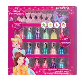 MAKEUPERIA Set de Esmaltes Infantiles de Princesas a Base de Agua, 15 Esmaltes con Separadores de Dedos, Pegatina para Uñas, Lima y Caja de Regalo, Es