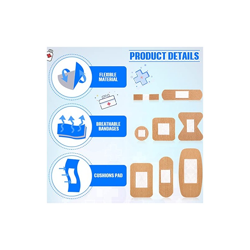 400 Pcs Flexible Fabric Adhesive Bandages Bulk Assorted Bandages Breathable