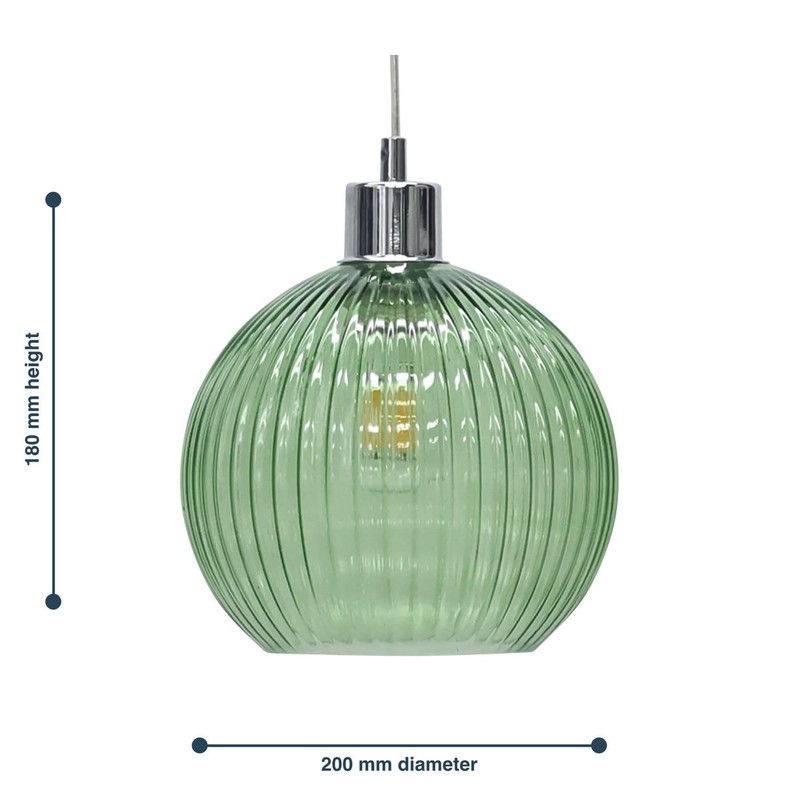 Glass Easy Fit Ceiling Lightshade or Pendant Shade, Green Ribbed
