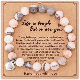 YQkangzhu Crystal Bracelet for Women, 8mm Natural Stone Beaded Anti-Anxiety Bracelet, Healing Stress Relaxation Bracelets for Best Friend Teen Girls, Quartz Inspired Bracelets, Get Well Soon Gifts