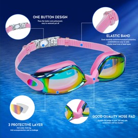 Swimming Goggles, Anti-Fog and UV Protection, Polarised Swimming Goggles, Waterproof Ultraviolet Protective Lenses, Wide and Clear Field of View, Comfortable Adjustable, Unisex for Adults - Pink