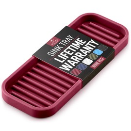 Zulay Kitchen (9x3.5) Silicone Sponge Holder for Kitchen Sink - Flexible Multipurpose Soap Tray - Sink Organizer for Kitchen, Bathroom, Makeup, Trinkets & More (Wine Red)