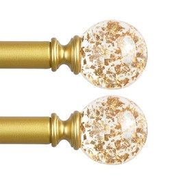 TVWOO Gold Decorative Crystal Curtain Rods 2 Pack:18-45" Heavy Duty Adjustable Window Curtains Rods for Bedroom Living Room,Brass Golden Modern Girly Acrylic Drapery Rod with Sheer Bling Foil Finials