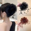 WENJESO Women's Shark Clip, Feather Hair Accessory, Peony Tassel, Hair
