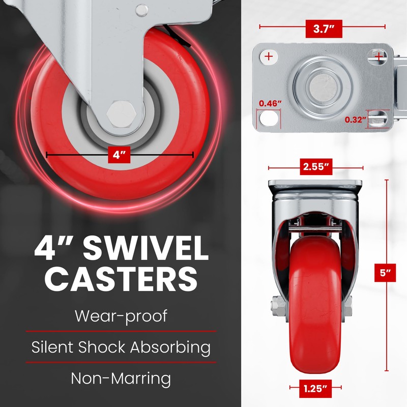 Online Best Service 4 Pack Caster Wheels Swivel Plate On
