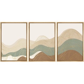 SIGNWIN Framed Canvas Print Wall Art Set Multicolor Geometric Wave Collage Abstract Shapes Illustrations Modern Art Decorative Nordic Zen Chic for Living Room, Bedroom, Office - 16"x24"x3 Natural