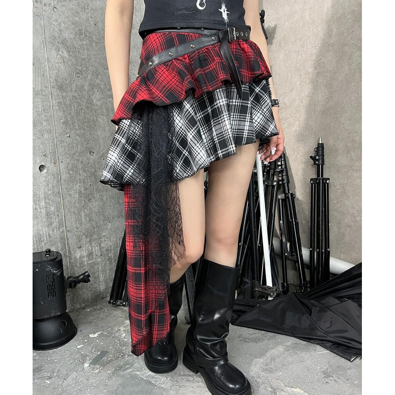 [ウィゴー] Figments パンク レイヤード チェック イレヘム スカート レディース F 柄1
