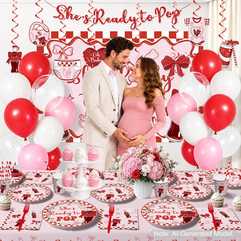 208Pcs Xynic She's Ready to Pop Baby Shower Decorations Tableware