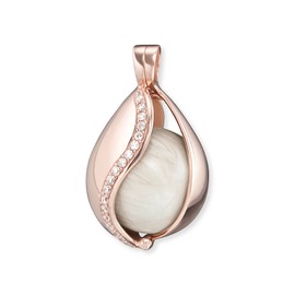 Engelsrufer Women's Heavenly Tear Pendant with Mother of Pearl Chime Ball 925 Sterling Silver White Zirconia, Rose Gold Silver