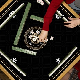 JUFORHQC Mahjong Mat, Non-Slip Noise Reducing Game Mat, 31.5 Inch Mahjong Table Mat,Mahjong Mat with Cloth Bag and Carton Storage,Suitable for Mahjong, Dominoes, Solitaire and Other Games. (Black)